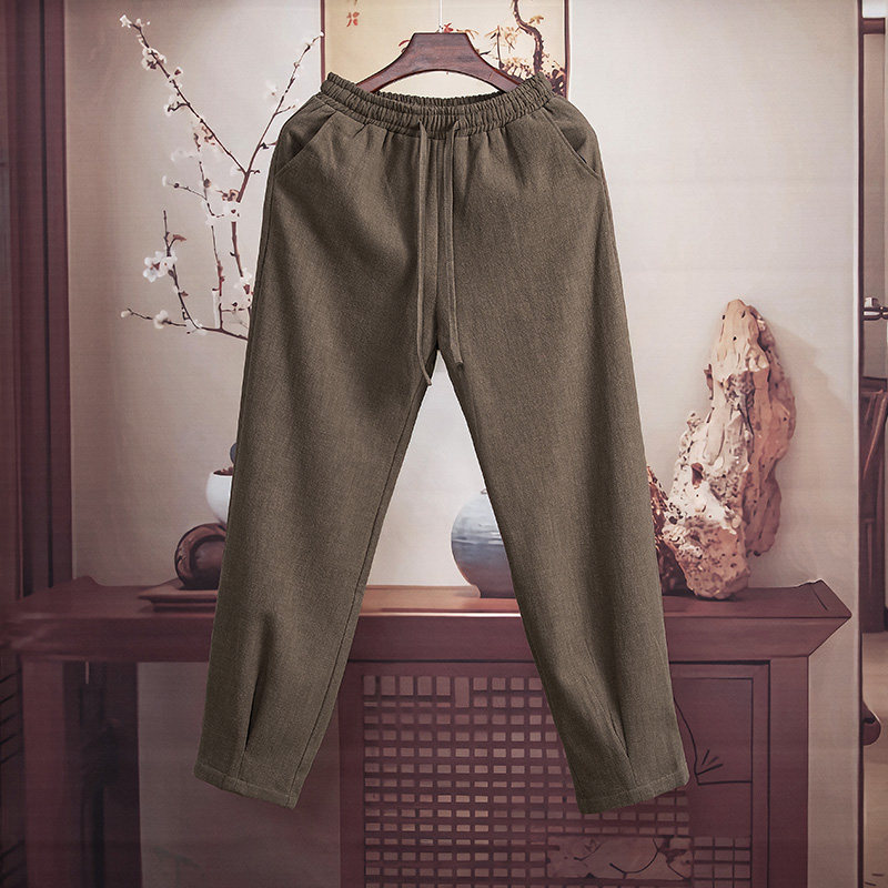 由天丨断码秋冬季男裤加绒加厚男士棉麻休闲裤舒适保暖中老年长裤