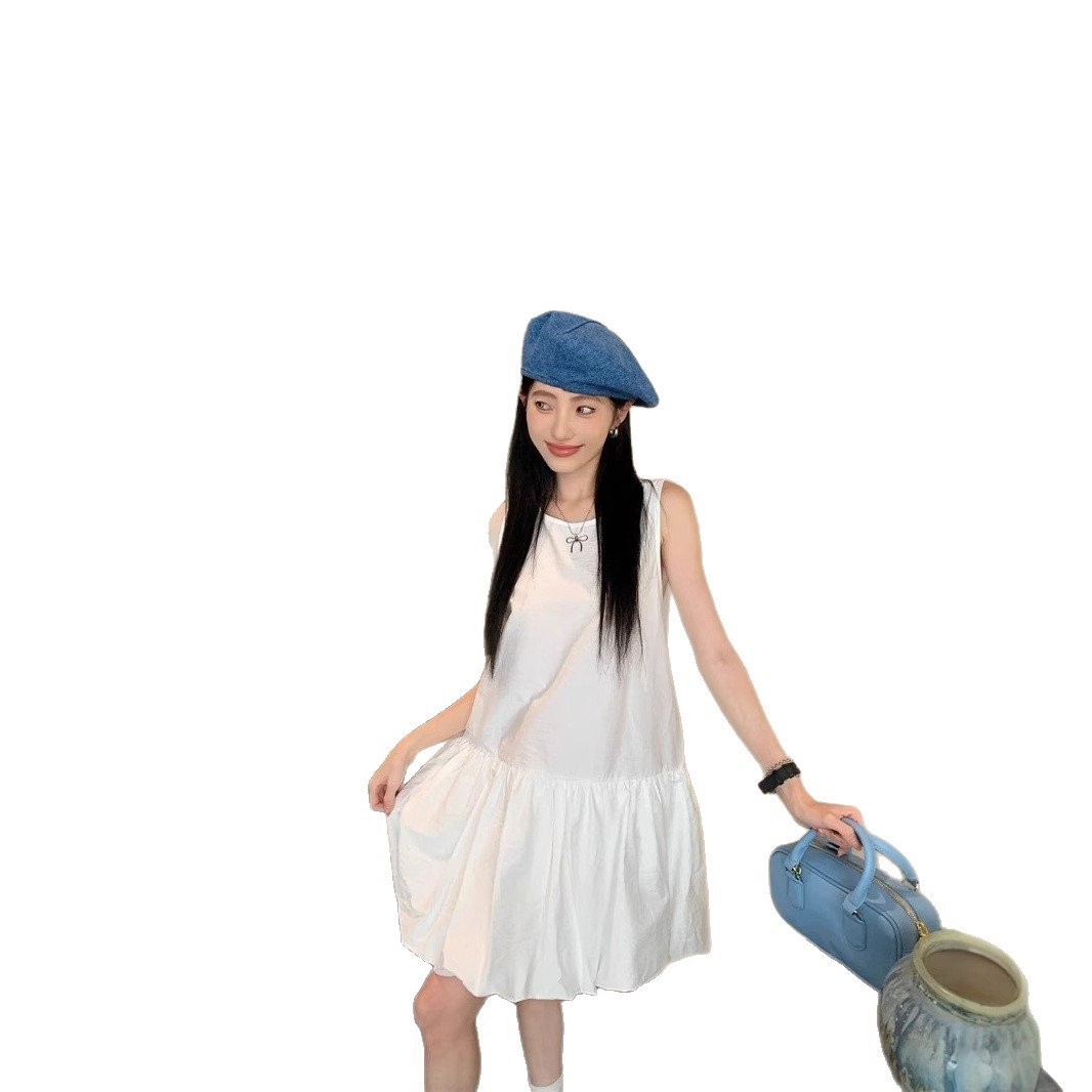 法式白色花苞连衣裙子女夏202连衣裙