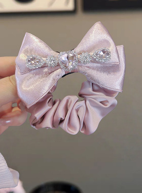 高定头饰~韩国东大门baket发饰缎面丝光满钻粉色钻蝴蝶结大肠发圈