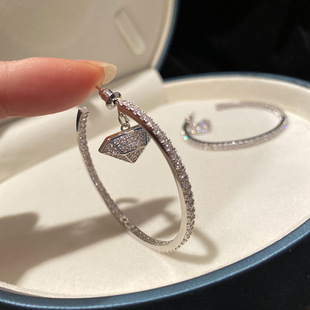 钻石吊坠C形大耳圈耳环925银针女网红圈圈ins冷淡风高级适合大脸