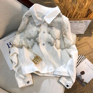 炸街设计感小众重工网纱亮片牛仔外套女宽松洋气上衣潮2024年春装