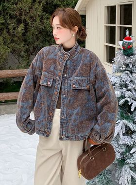 独特设计感刺绣牛仔外套女冬季超好看高级小众加绒加厚派克棉服