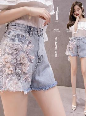 牛仔短裤女2022新款夏装外穿欧货宽松学生百搭显瘦高腰破洞短热裤