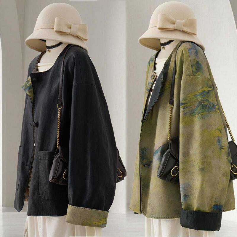 国风印花正反两穿夹克女