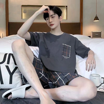 高档纯棉睡衣男士夏季短袖韩版可外穿休闲宽松大码全棉家居服套装