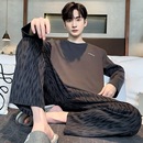 春秋季 家居服套装 纯棉长袖 可外穿全棉秋冬款 休闲宽松大码 睡衣男士