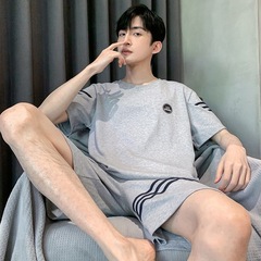 100%纯棉睡衣男士夏季短袖夏天可外穿休闲宽松薄款全棉家居服套装
