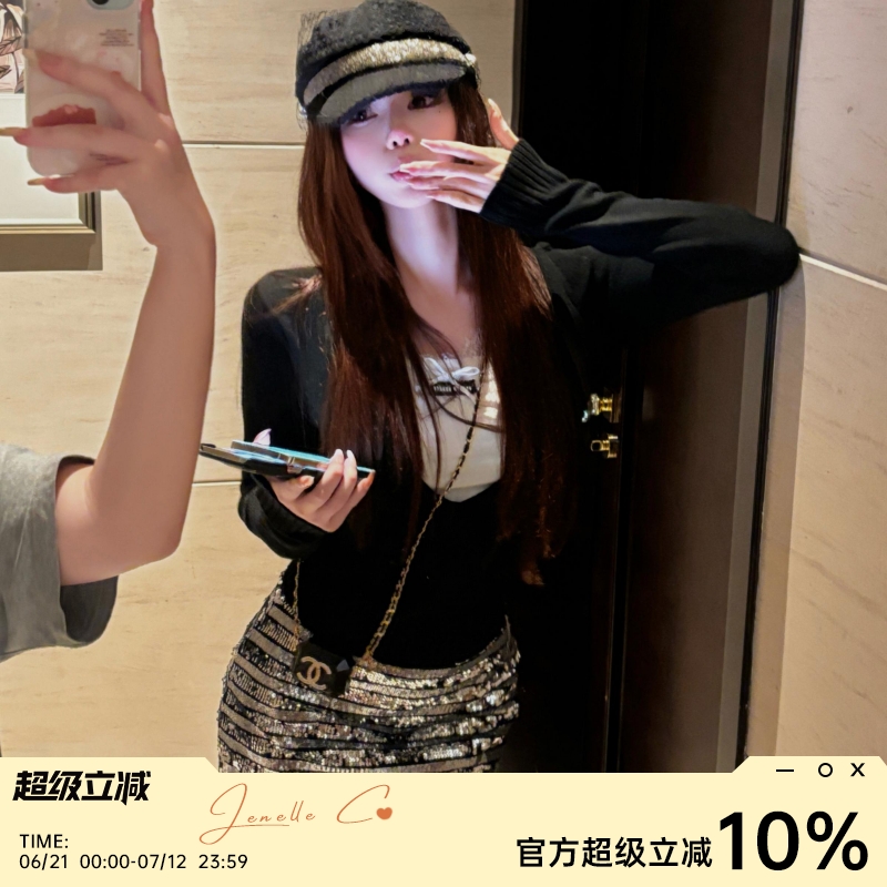 TLCJING假两件上衣蕾丝花边毛针织衫女秋冬季2025新款内