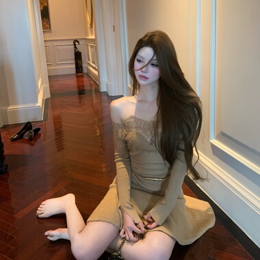 Jinelle es之王蕾丝针织露肩内搭打底衫毛衣女秋冬2025新款上衣