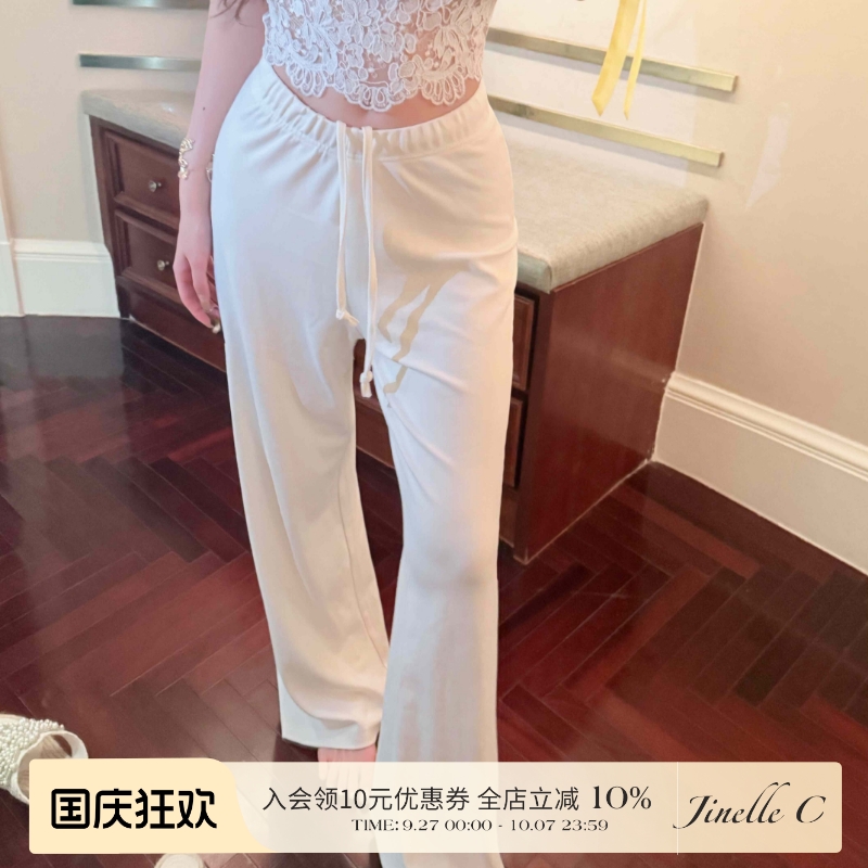 jinelle 小众设计 2025夏季新品休闲松紧抽绳白色外穿休闲裤女