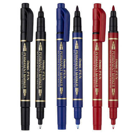 日本Pentel派通N75小双头记号笔油性防水标记马克笔玻璃绘画勾线