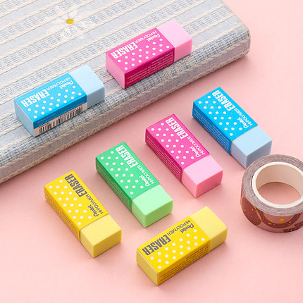 日本Pentel派通彩色波点橡皮擦ZEH05少碎屑干净学生高聚合物橡皮