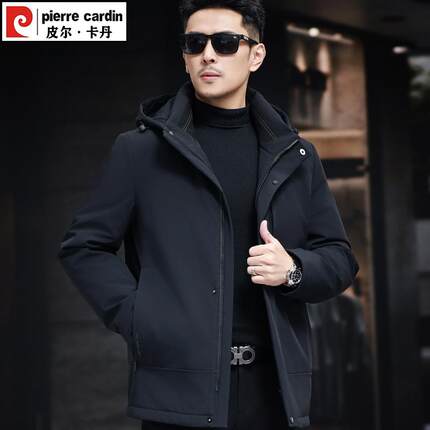 皮尔卡丹冬季新款男士羽绒服中长款外套男装连帽加厚保暖中年羽绒