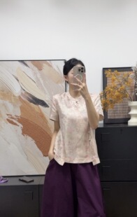 凤凰于飞金皮印花国风上衣人丝面料细腻柔滑立领盘扣尽显东方韵味