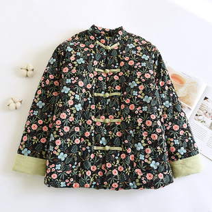 冬季女士加厚棉服中式复古碎花妈妈装保暖棉衣盘扣手工新款棉花袄