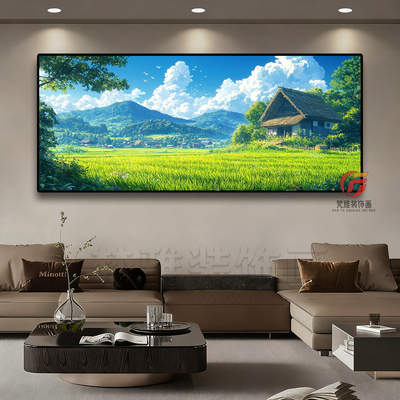 宫崎骏风治愈系风景装饰画日系田园乡村海景雪山ins客厅卧室挂画