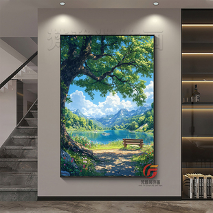 宫崎骏治愈系风景装饰画日系清新森林海景田园奶油风客厅卧室挂画