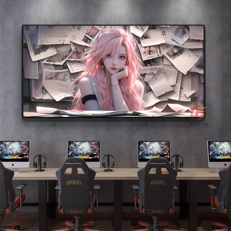 英雄联盟挂画金克丝萨勒芬妮LOL电竞房装饰画网吧酒店背景墙壁画