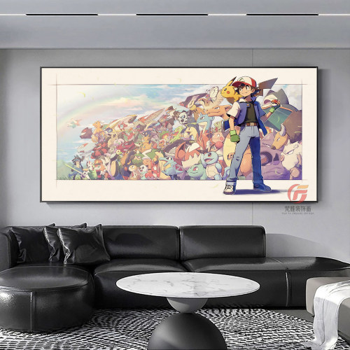 宝可梦神奇宝贝小智皮卡丘全家福装饰画男孩女孩房间厅卧室挂画