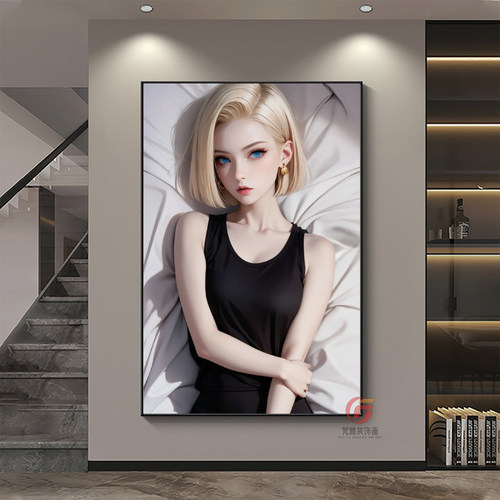 七龙珠悟空18号布尔玛装饰画电竞酒店美女男孩房间玄关挂画灯光画