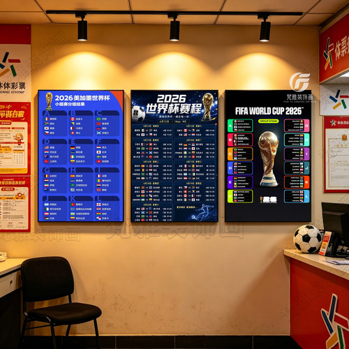 2026美加墨世界杯赛程表装饰画足球球星体彩店酒吧大力神杯挂画