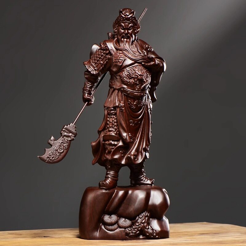 金匠大作黑檀木草花梨木雕立刀关公摆件招财镇宅实木工艺品武财神