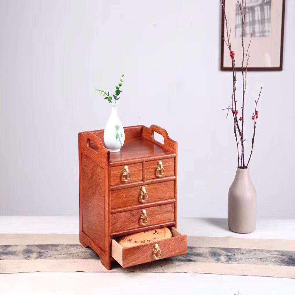 金匠大作缅甸花梨四层五抽外独茶盒古典红木茶柜普洱茶收纳盒