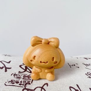 金匠大作黄金檀木雕卡通玉桂狗实木雕刻手把件桌面摆件送礼品