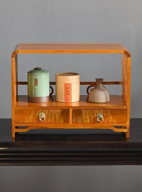 金匠大作红木金丝楠木双抽盏茶柜实木桌面小收纳柜中式家用茶室多