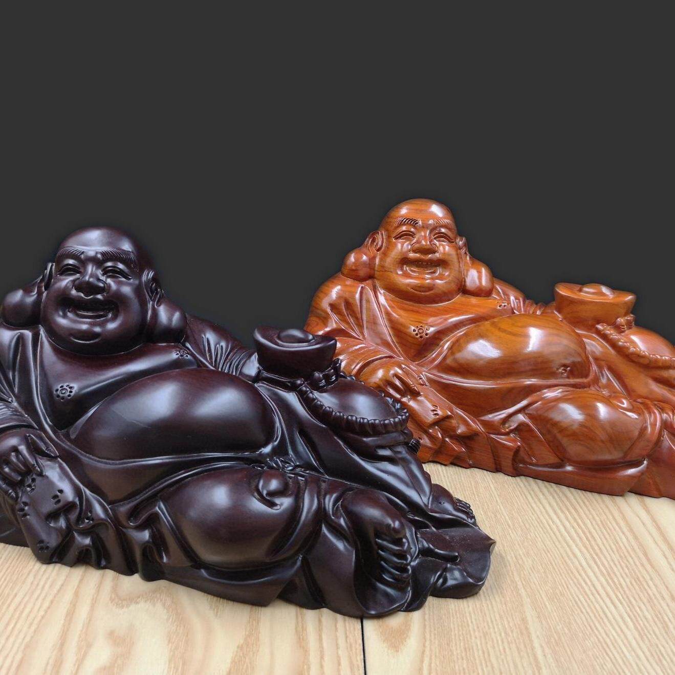 金匠大作实木雕刻卧佛笑口常开弥勒佛像黑檀木雕创意家居手工艺品