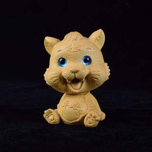 金匠大作黄金檀平安摇头虎木雕摆件可爱胖虎肥猫实木手把件文玩萌