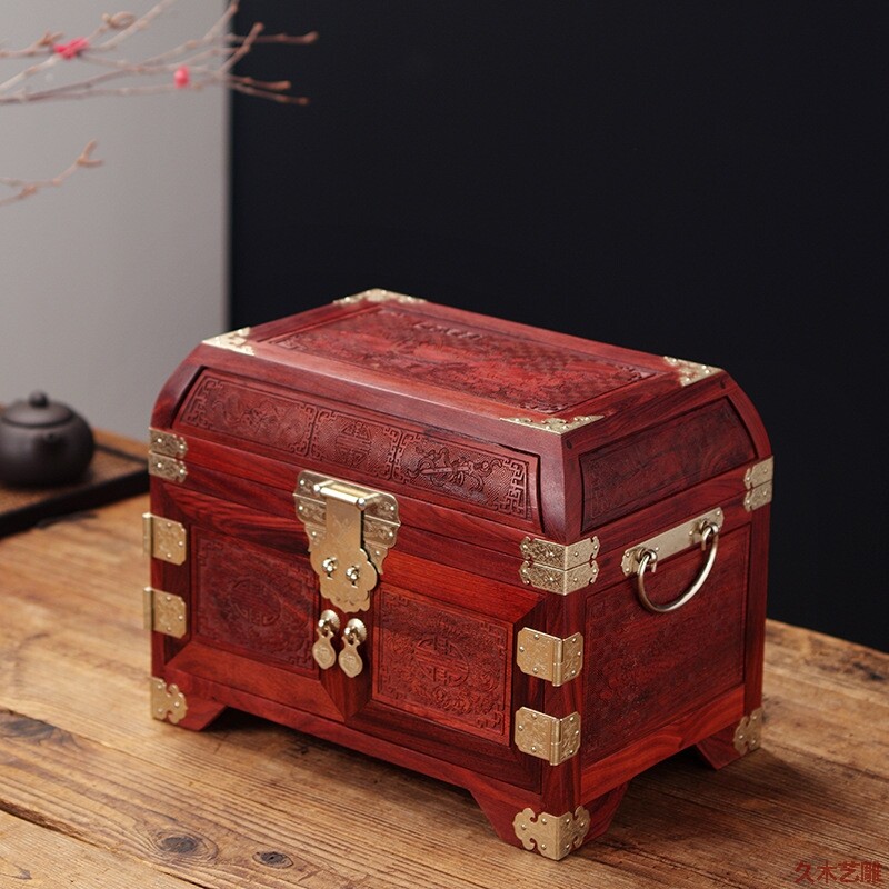 实木雕花新中式甜品箱烤鸭箱镜紫檀首饰盒珠宝箱高档餐厅点心餐具