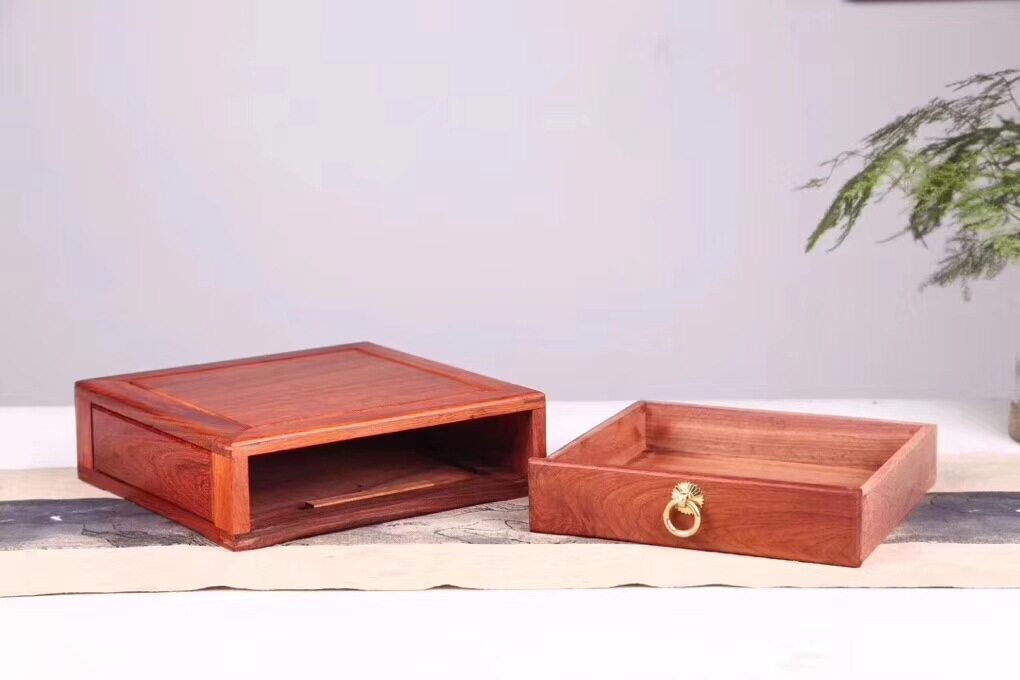 缅甸花梨单层普洱茶收纳盒红木象棋盒卯榫结构经典小木盒