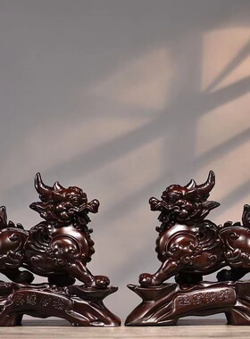 金匠大作黑檀木雕貔貅摆件实木麒麟皮丘动物家居客厅酒柜装饰办公
