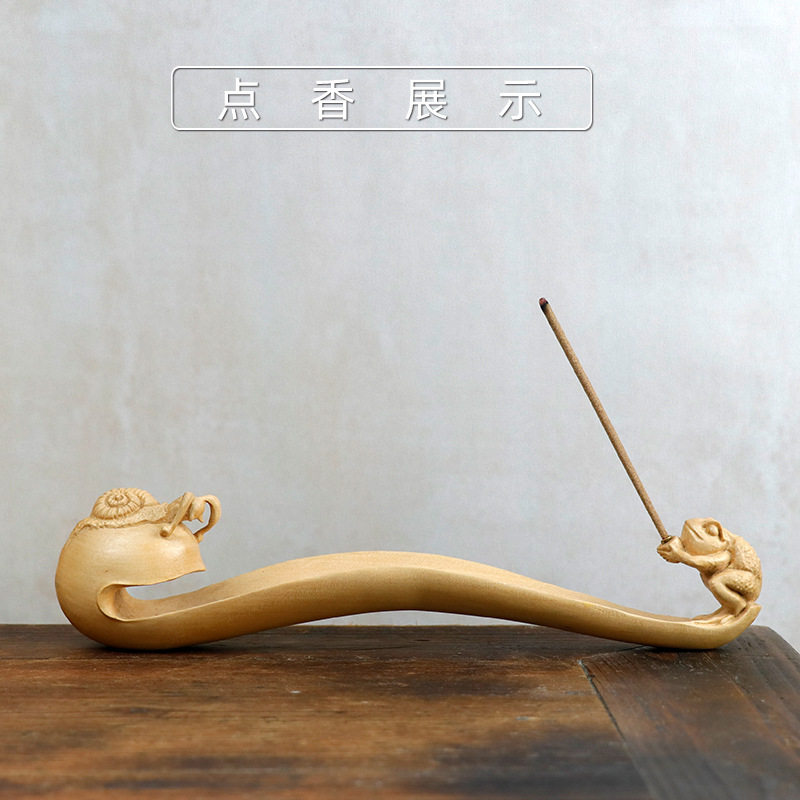 金匠大作家居饰品动物香道木质雕刻工艺禅意摆件把件蜗牛青蛙香插