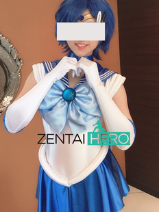 新款缎面拼接蓝色美少女水手水星水手服Sailor Mercury Cosplay
