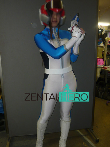 G社Heroine性感女英雄特摄cosplay白蓝莱卡拼接紧身衣 无头盔