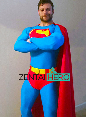 二次元漫展cosplay服装男飞人Clark紧身衣超级英雄连体衣 含披风