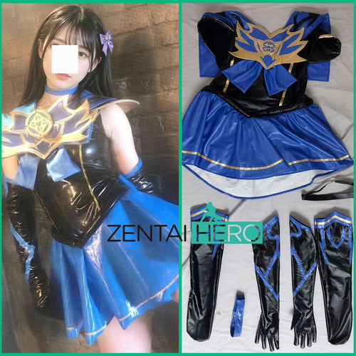 特摄giga性感美圣女水手服PU拼接美少女战士cosplay连体裙 蓝黑色
