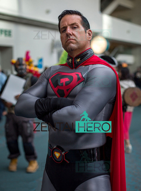 超人红色之子变形款clark cosplay超级英雄连体紧身衣 带披风