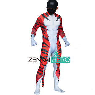 定制虎纹兽装连体衣弹力莱卡印染兽设虎系紧身衣zentai带尾巴