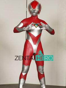 无头盔G社Heroine巨大系列女奥特英雄紧身衣红银涂胶拼接cos服装