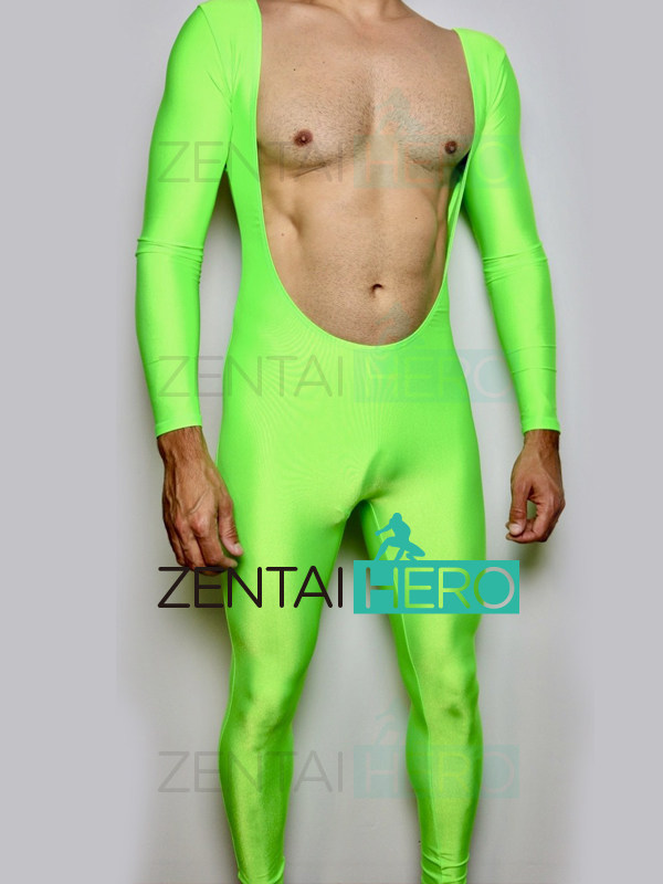 绿色性感莱卡zentai连体紧身衣 高弹力开胸性感cos服装男打底衣