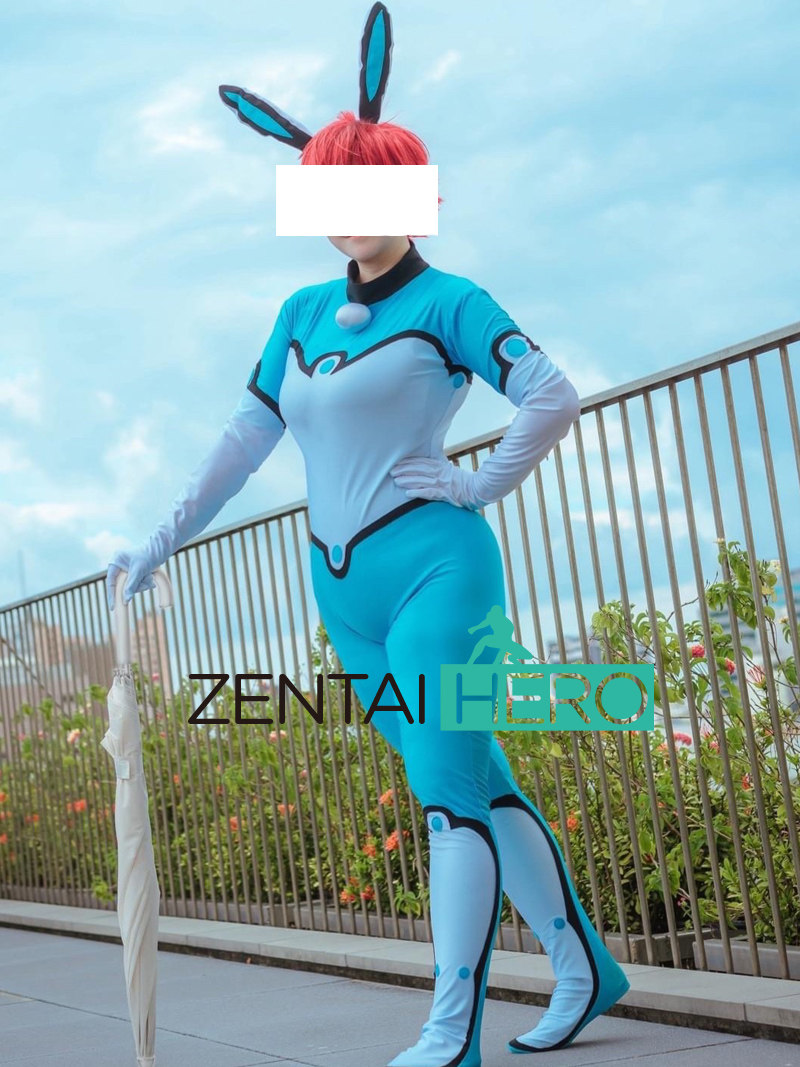 瓢虫少女超级英雄Bunnix Cosplay服装男 蓝白弹力莱卡拼接打底服