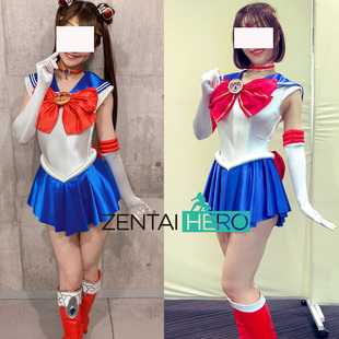 特摄giga美少女战士月野兔水手月亮蓝白莱卡连体裙cosplay服装