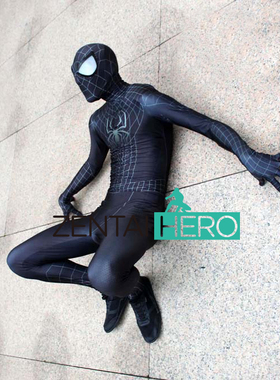 实拍3D印染黑色毒液蜘蛛Spiderman万圣节角色扮演Cosplay Costume