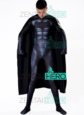 新款 3D印染弹力莱卡蝙蝠侠英雄连体紧身衣 Batman Costume带披风