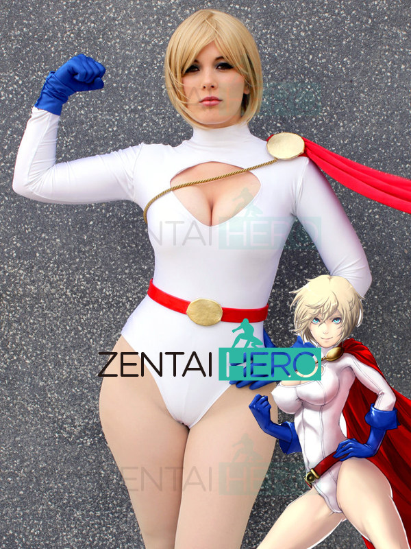 dc漫画 超级英雄神力女孩连体紧身衣 power girl cosplay带披风