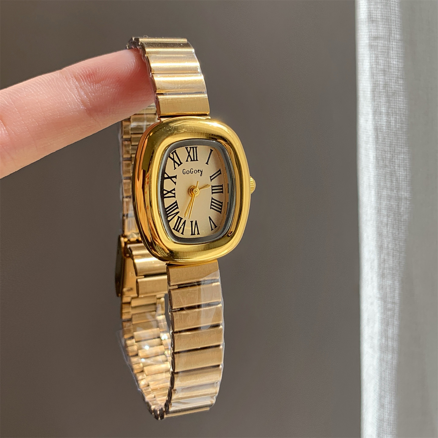 复古竹节小金表手表女士vintage轻奢小众设计中古罗马链条石英表