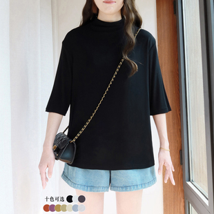 弹力半高领打底衫 大码 薄款 T恤女200斤胖mm内搭春夏2026新款 七分袖